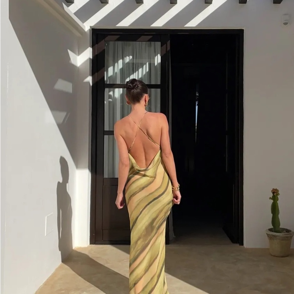 SLA The Label Samui Sheer Maxi Dress XS NWT Watercolor Slip Y2K Vacation - Picture 2 of 7